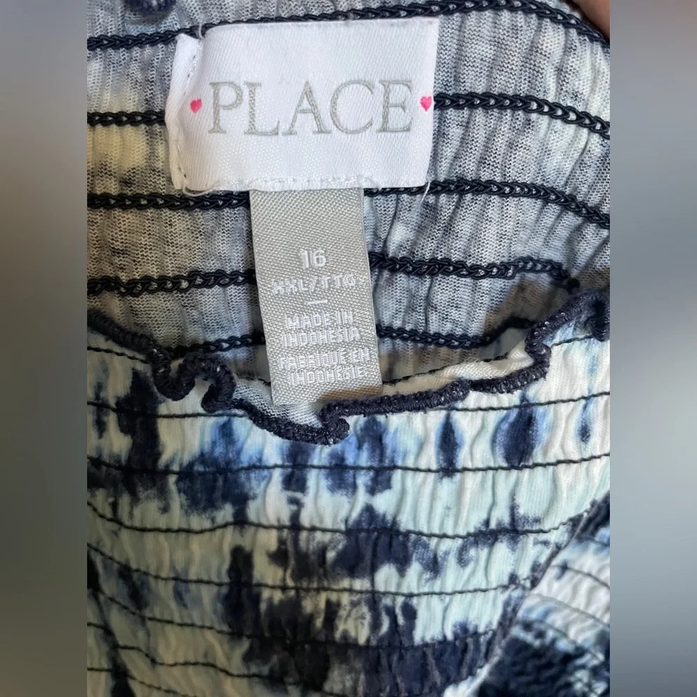 The Childrens Place Girl’s Blue Tie-Dye Smocked Cotton Tank Top